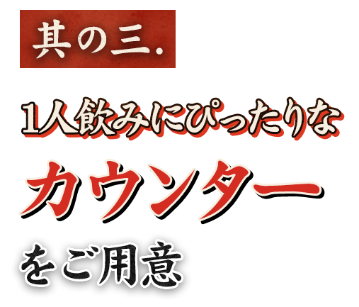 其の三.1人飲みにぴったりなカウンターをご用意